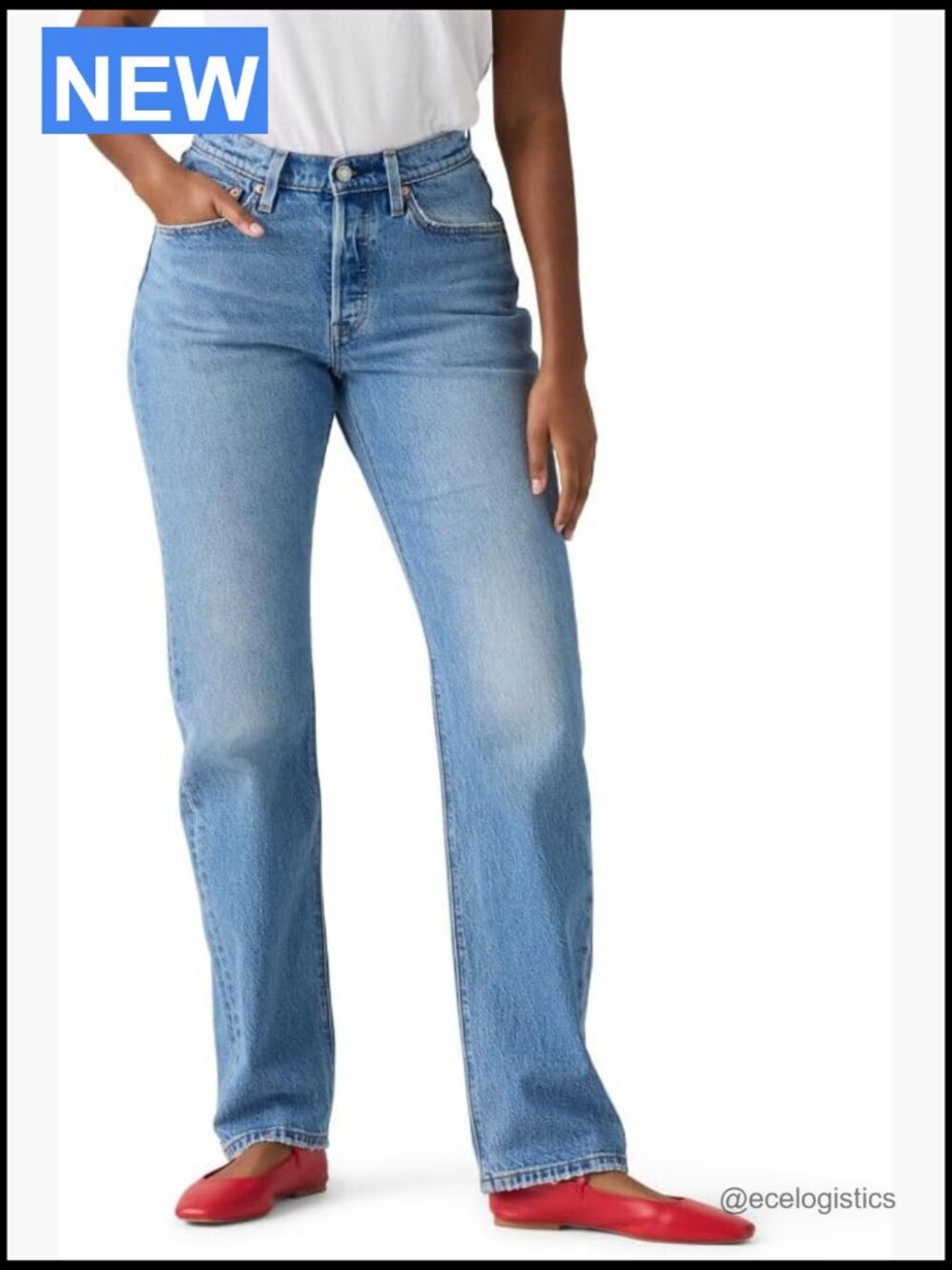 High Rise Straight Leg Stretch Cotton Denim Jeans 30